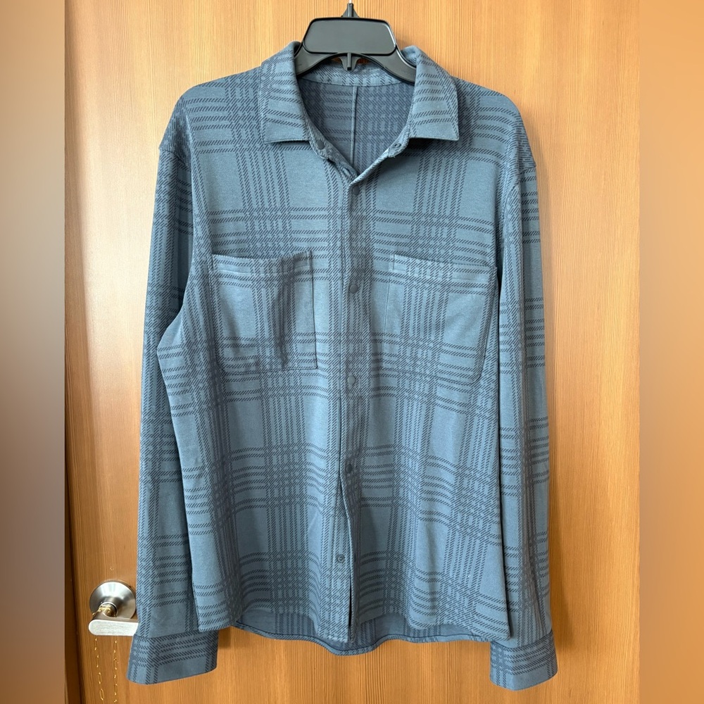Lululemon Soft Knit Gray Plaid Button-Up Shirt
